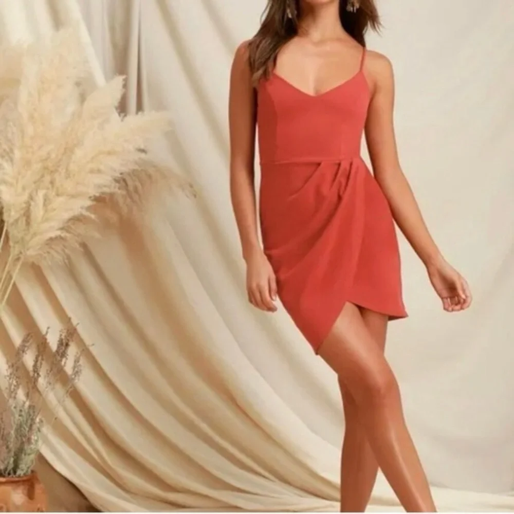 Lulus Forever Your Girl Rust Red Body Con Stretchy Mini Dress Size XS.